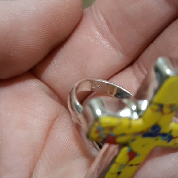 New Mosaic Balloon Jasper 925 Silver Cross Ring. - Picture 8 of 8